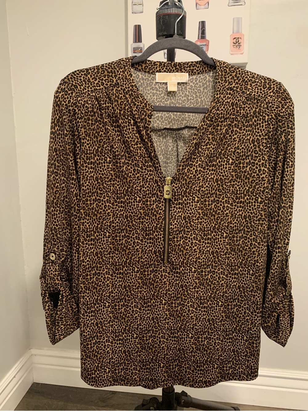 MICHAEL Michael Kors Leopard-Print Zip Front Top - Brown/Black - GB048